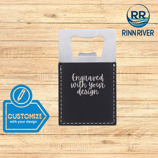 Black Leatherette Bottle Opener - 3.5" x 2"