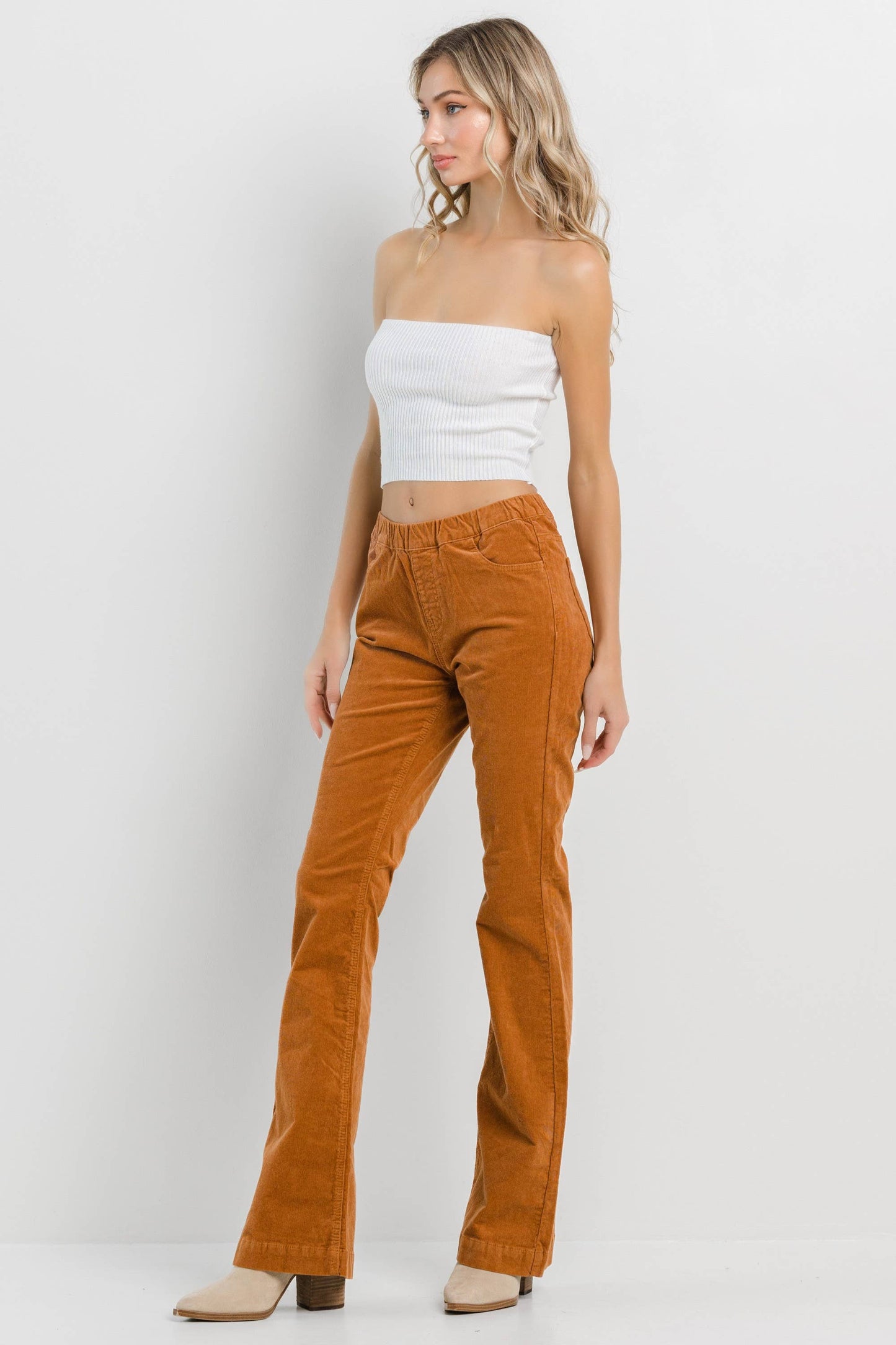 Caramel Corduroy Pull On Flare