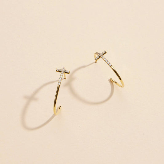 Cross Gold Mini Hoop Earrings*