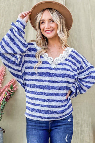 Lace Detail Striped Top*