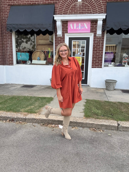 Gold Flame Corduroy Snap Dress