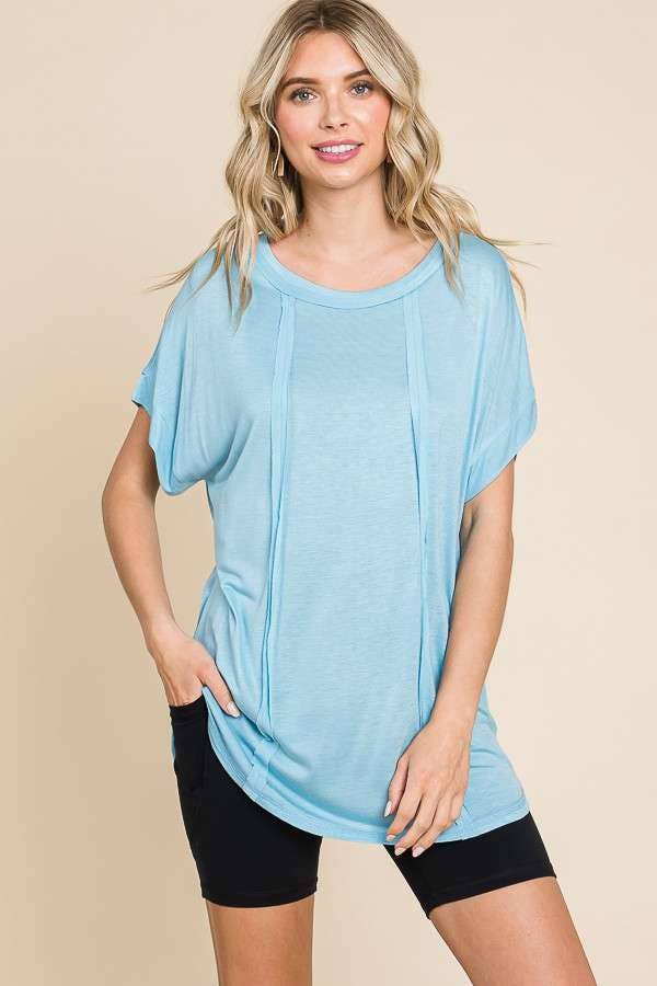 Cotton Blue Exposed Seam Tee*