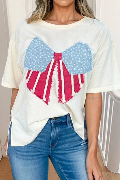USA Flag Bow Patched T Shirt
