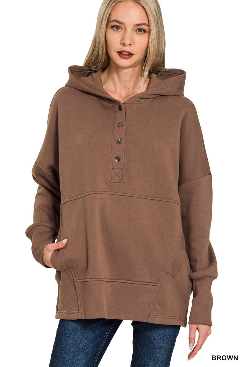 Half Button Hoodie with Kangaroo Pocket