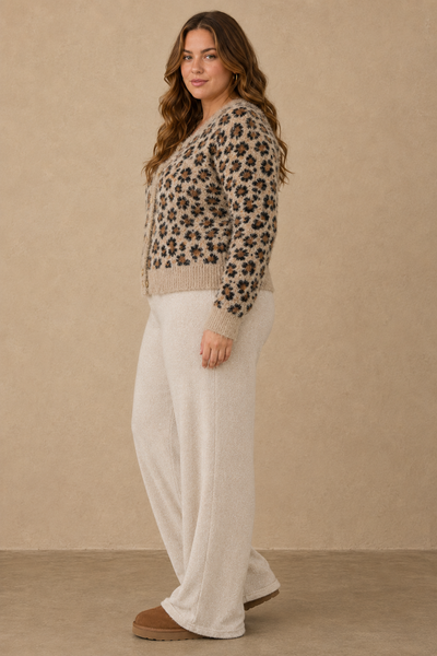 Taupe Fuzzy Leopard Button Cardigan