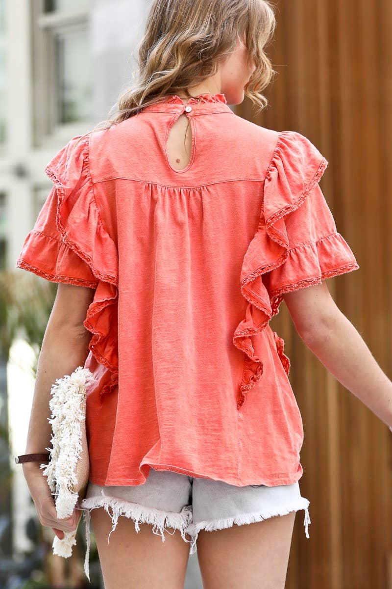Vintage Coral Ruffle Top*