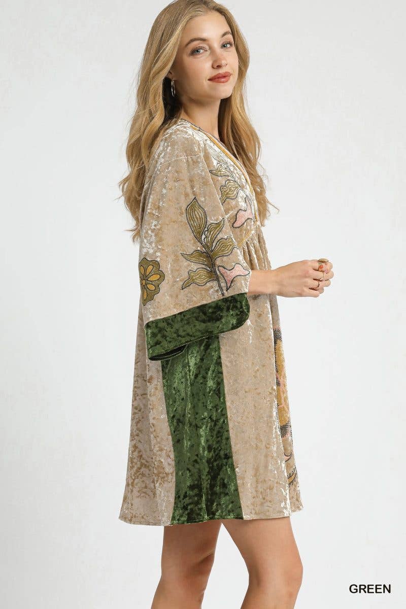 Velvet Floral Embroidered Swing Dress