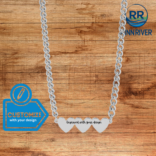 3 Hearts on Curb Chain Necklace: Stainless Steel