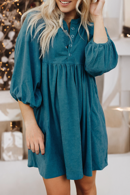 Teal Corduroy Empire Dress*