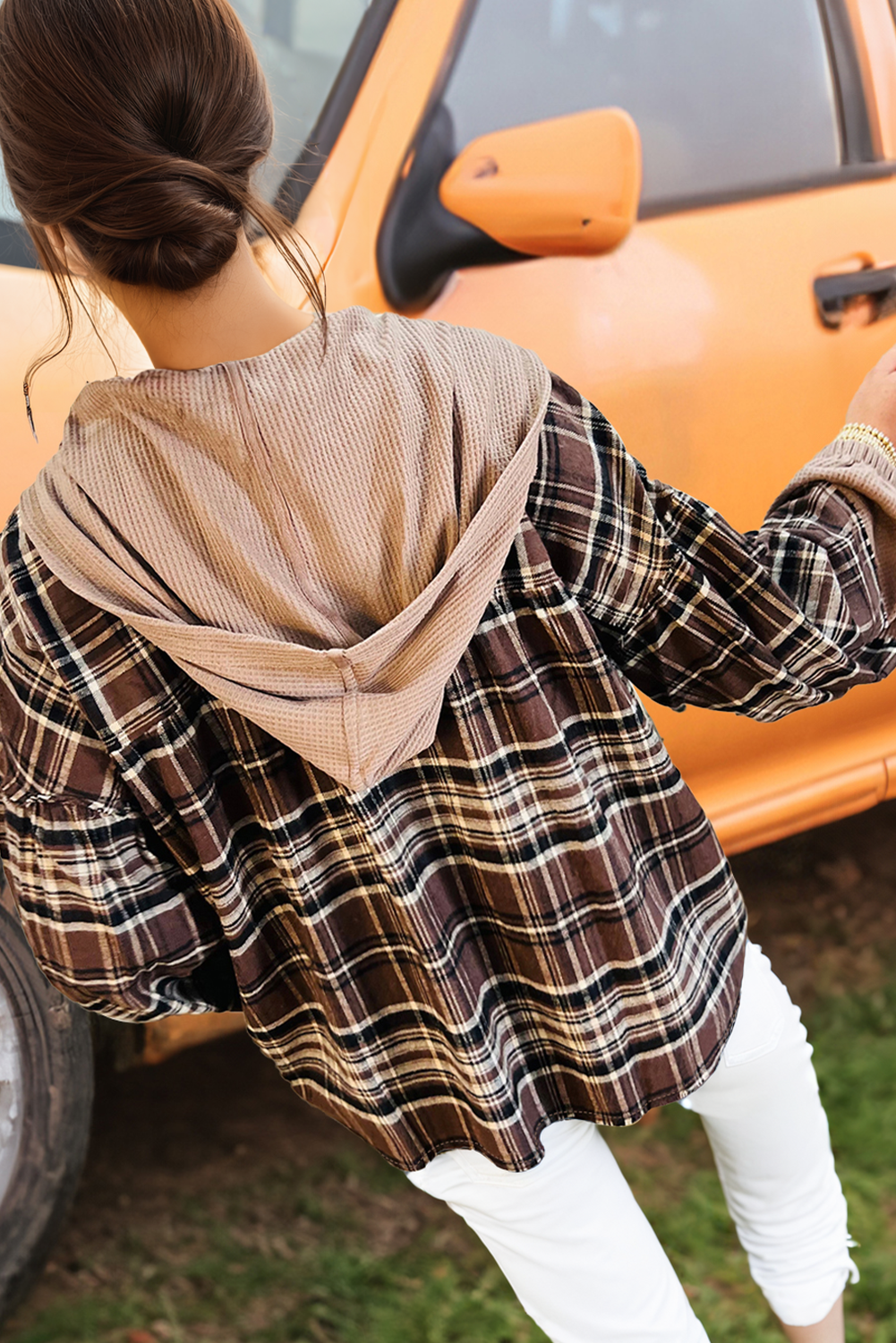 Plaid Patchwork Hooded Top