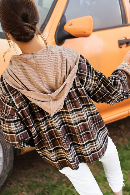 Plaid Patchwork Hooded Top