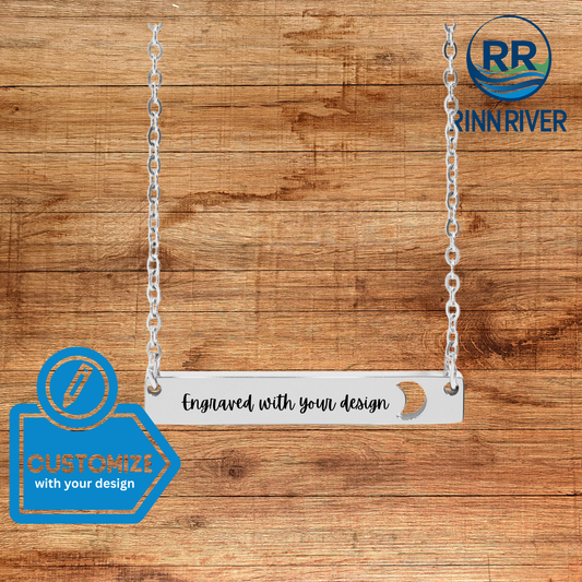 Stainless Moon Engravable Blank Bar Necklace: Stainless