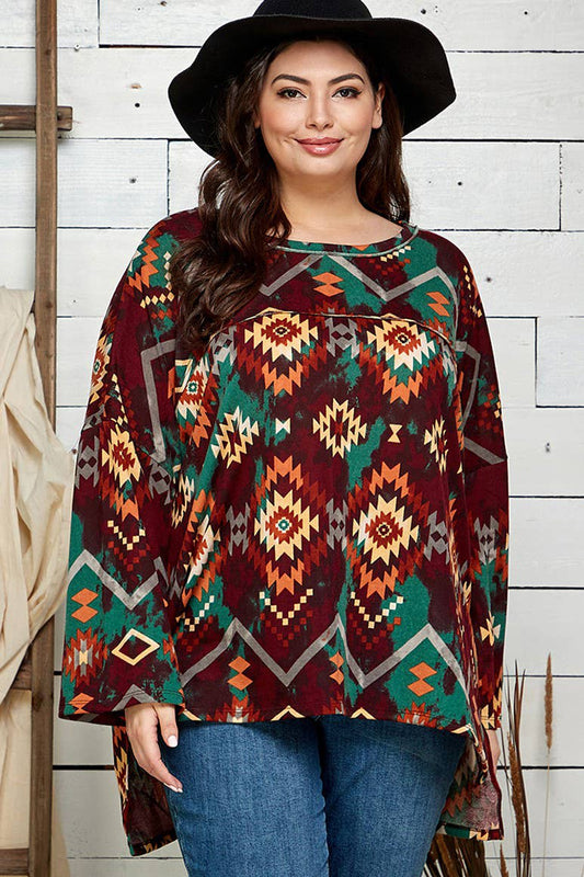 Burgundy Aztec Poncho Top