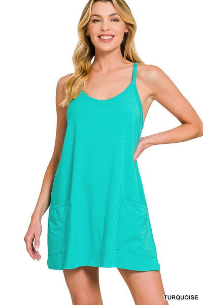 Mini Dress With Built-in Romper Turquoise