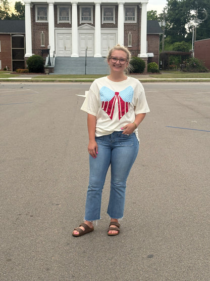 USA Flag Bow Patched T Shirt