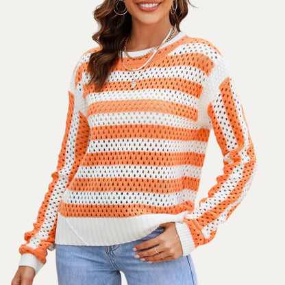 Orange Striped Pointelle Knit Top*