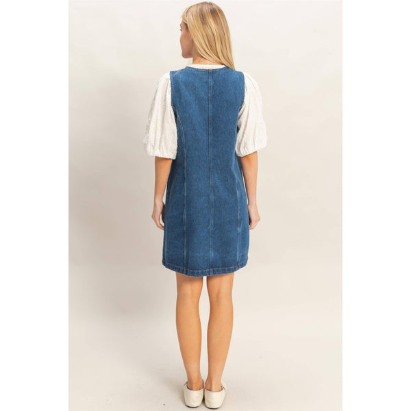 V-Neck Button-Front Denim Dress