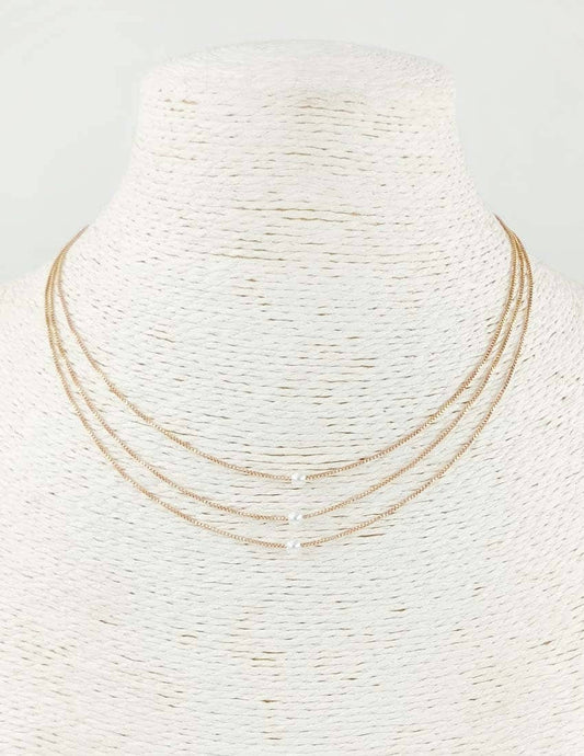 Triple Layered Gold Chain with Small Pearls