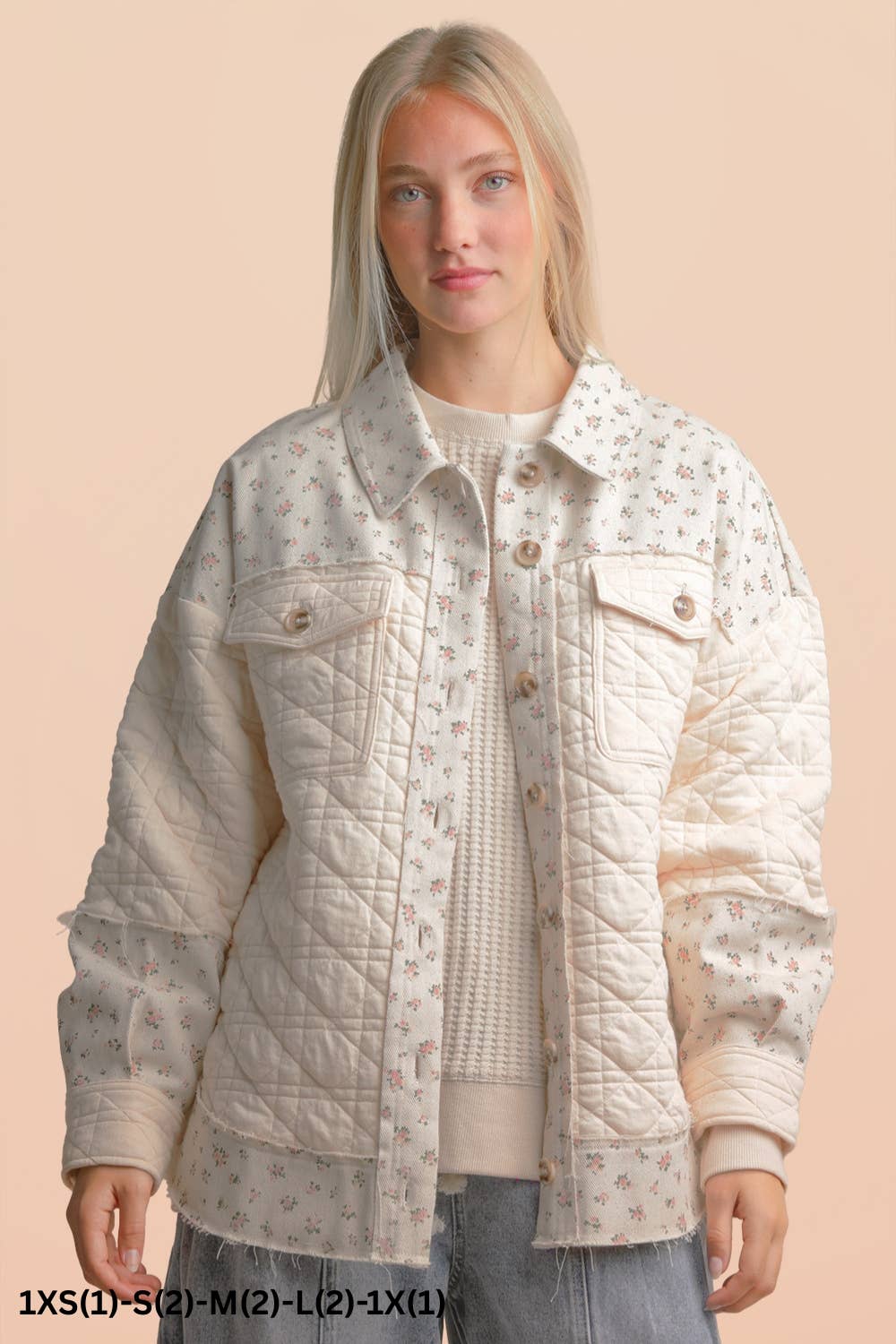 Cream and Pink Floral Cotton Jacket