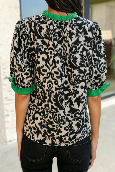 Floral Ruffled Color block Half Sleeve Top