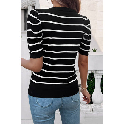 Black Knit White Stripe Top