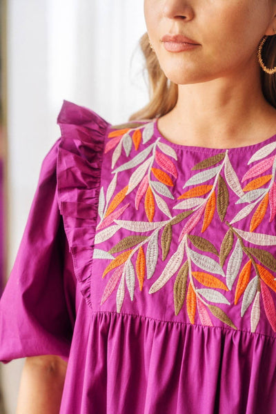 Mulberry Poplin Ruffled Midi Dress