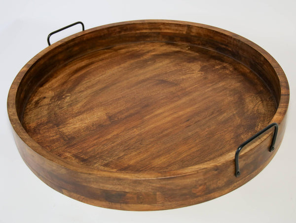 Mango Wood Round Serving Tray Natural & Walnut