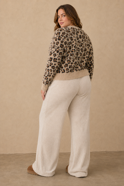 Taupe Fuzzy Leopard Button Cardigan