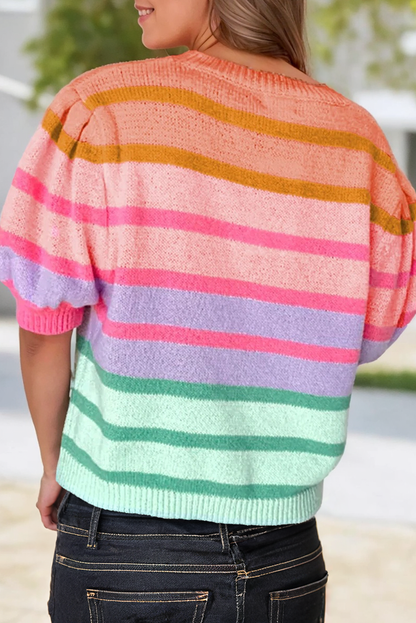 Striped Colorful Puff Sweater*