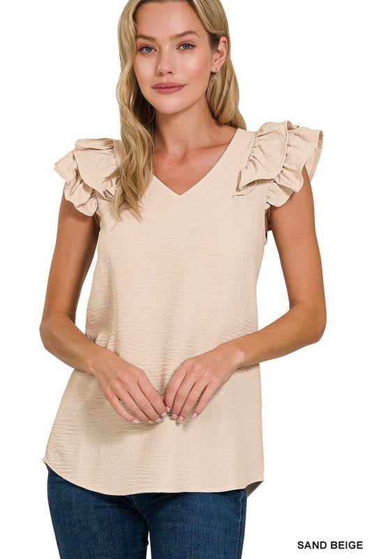 Sand Beige Airflow Ruffle Top