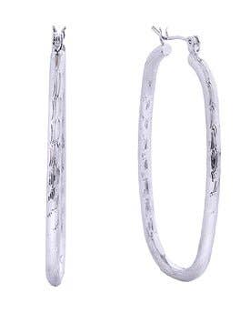 14K Textured Oval Hoop Earrings