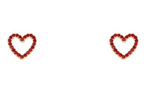 Red Stone Crystal Heart Stud .5" Earring