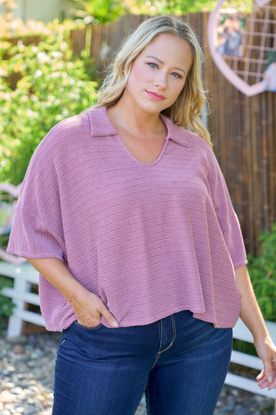 Mauve roomy fit top with collar