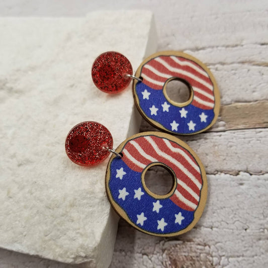 Patriotic Doughnut Earrings