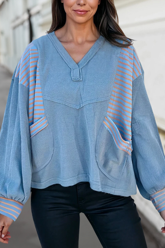 Waffle Stripe Loose Fit Top