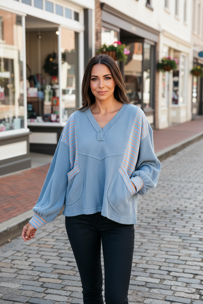 Waffle Stripe Loose Fit Top