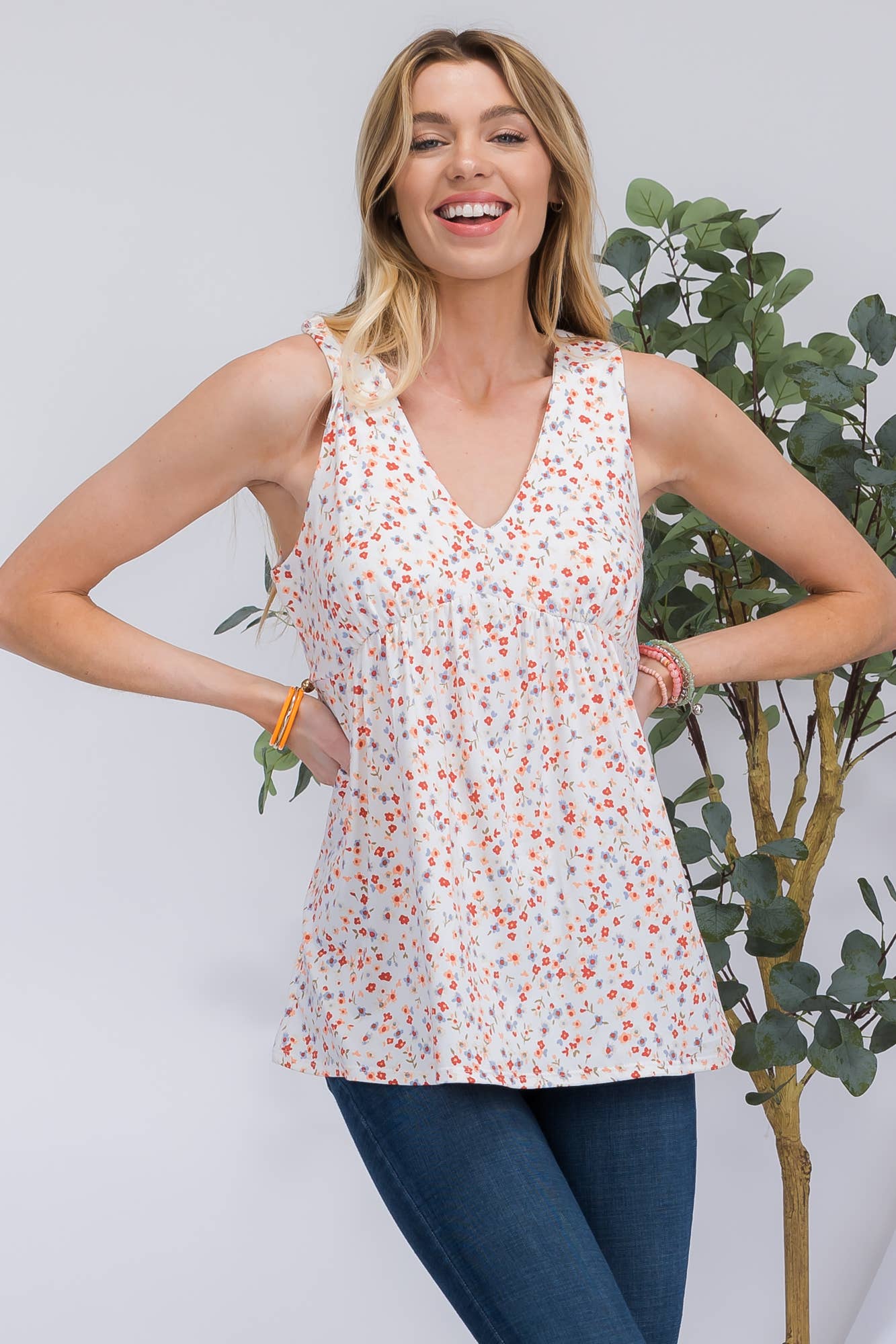 Ivory Floral Empire Tank