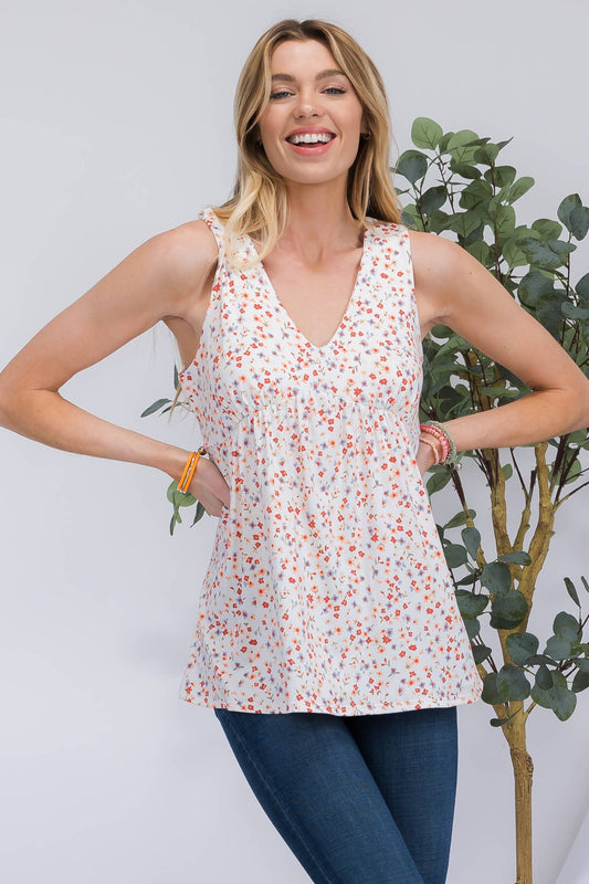 Ivory Floral Empire Tank