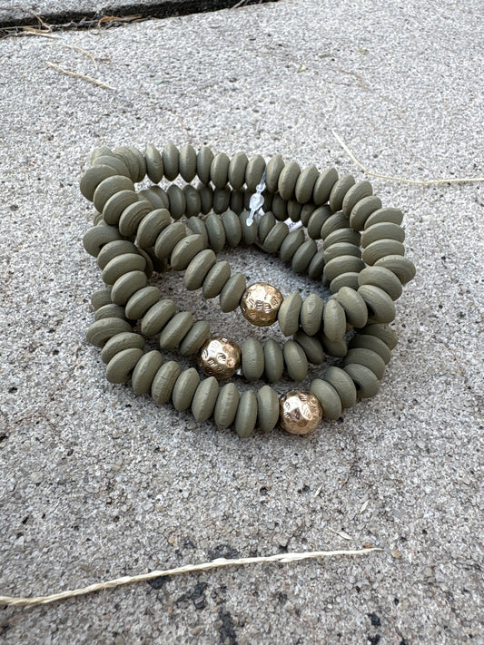 Gray Wooden Beads Bracelet Stack of 3