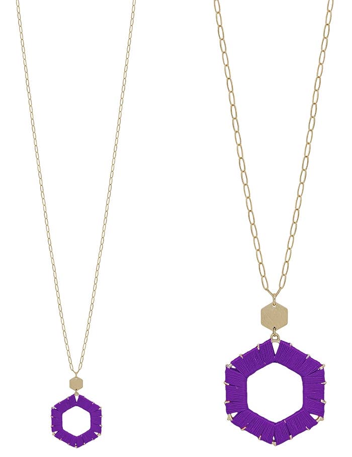 Purple Threaded Hexagon Necklace