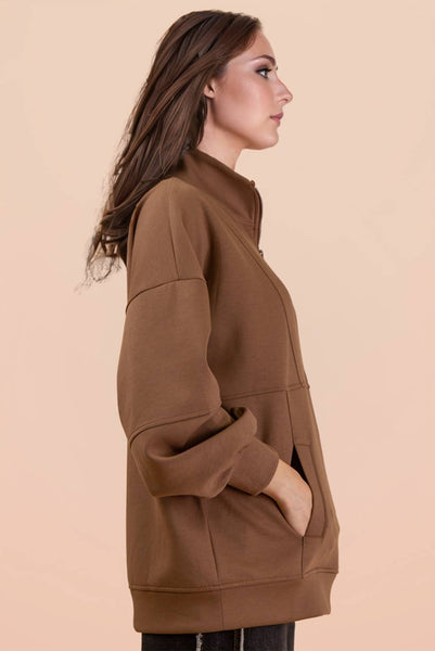 Mocha Half Zip UP Oversized Pull Over