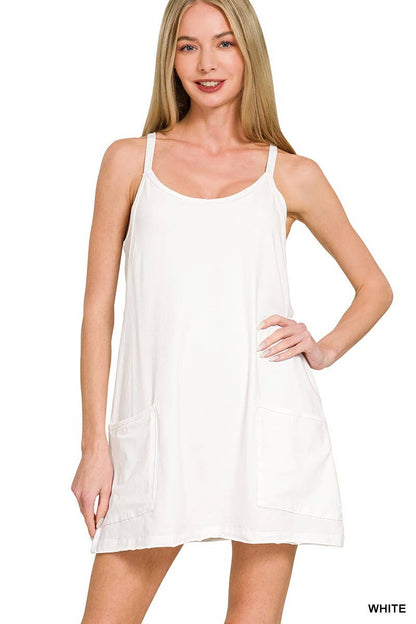 Mini Dress with Built-in Romper Hot Pink