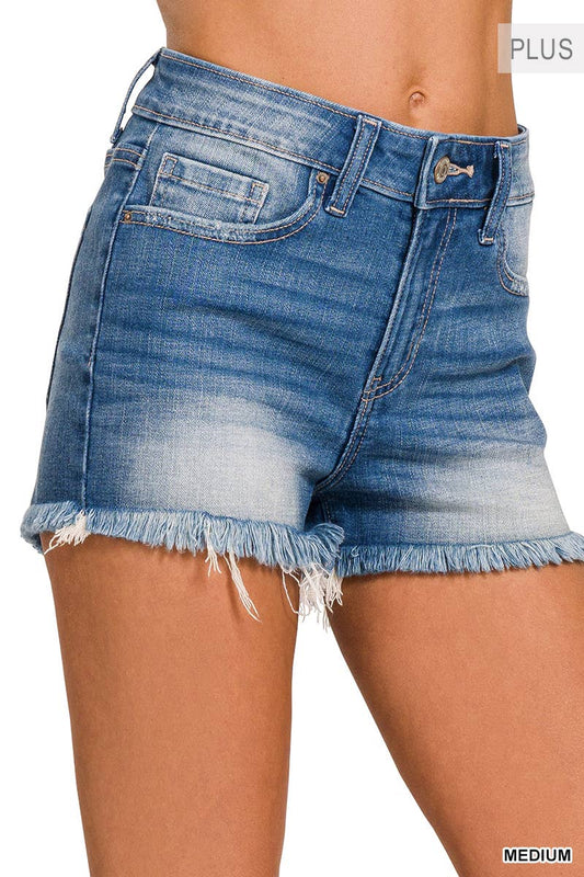 Mid Rise Medium Wash Denim Shorts