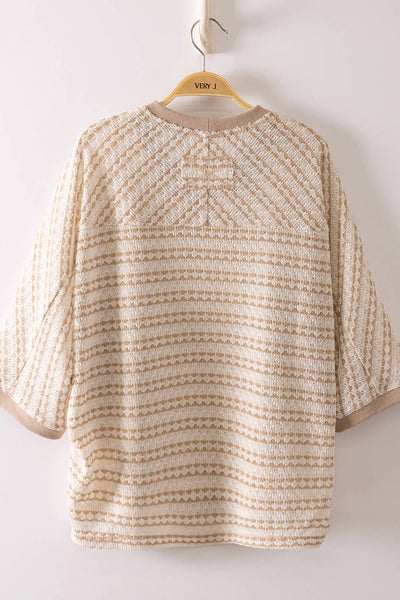Taupe Textured Stripe Knit Top