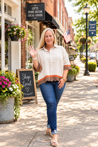 Cream/Rust Striped Button Front Blouse