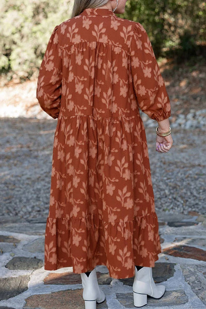 Cinnamon Textured Ruffle Hem Midi Dress