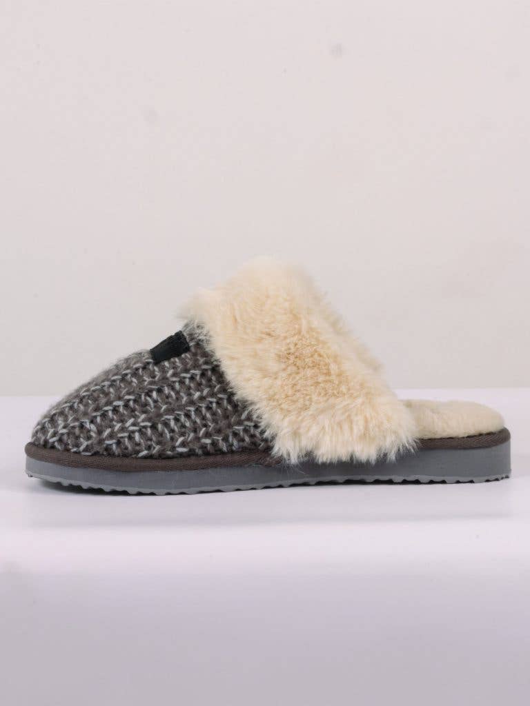 Simply Southern Gray Knit Fur Slipper