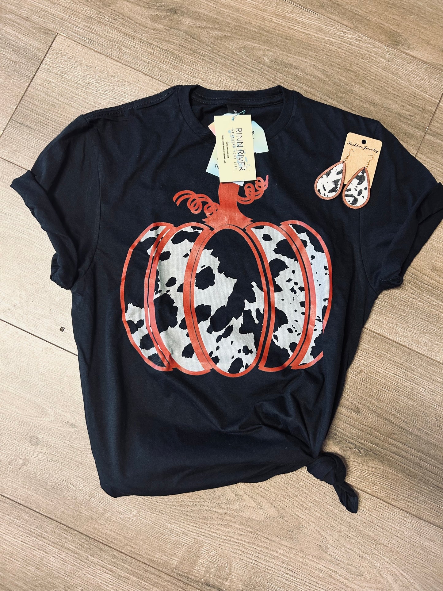 Cow Print Orange Pumpkin Tee