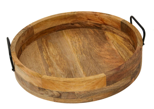 Mango Wood Round Serving Tray Natural & Walnut