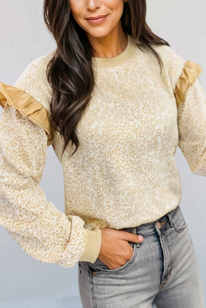 Leopard Ruffle Trim Sweatshirt